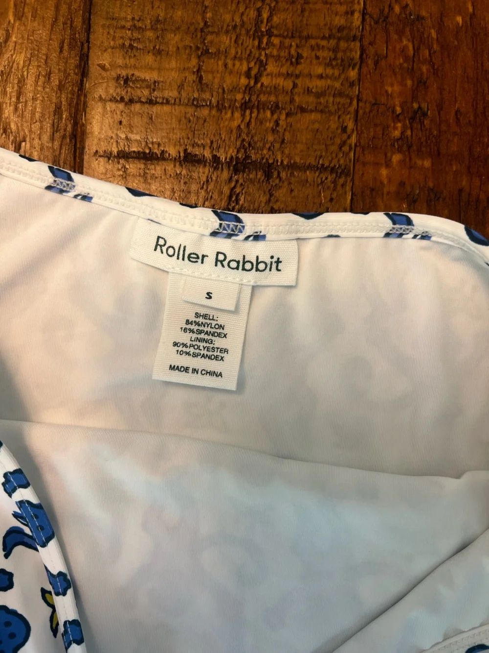 Roller Rabbit White and Blue Pattern Bikini Top